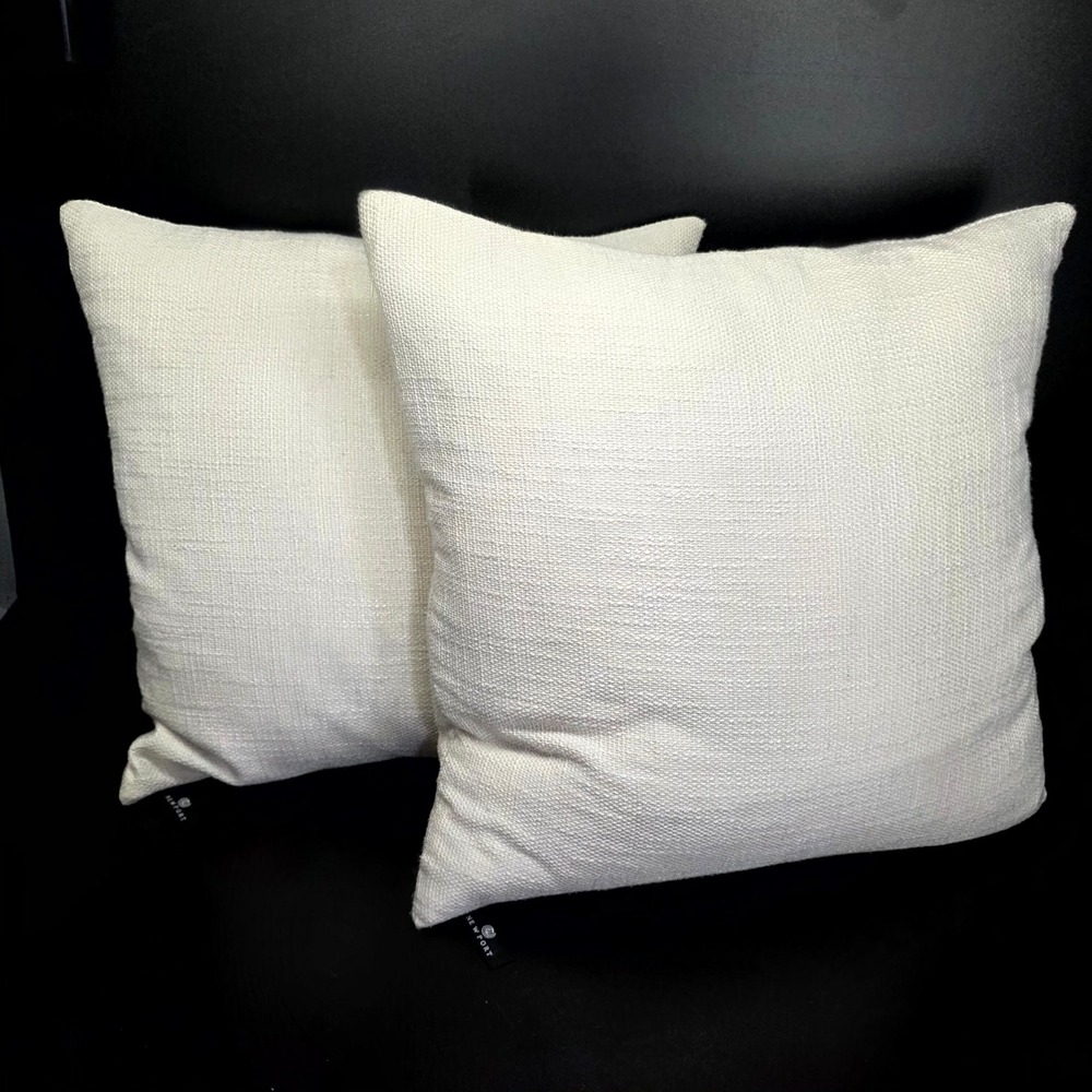 Newport Throw Pillows Set of 2 20x20 Cream Feather Filled Textured Woven Square